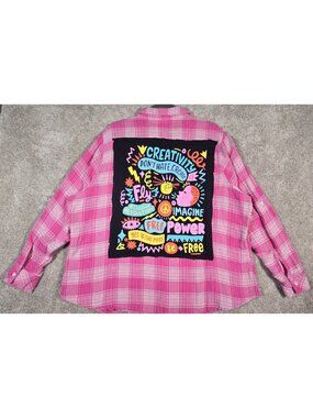 OOAK Upcycled Shirt Shacket Create Don't Hate ARTSY Peace Graphic Women's 2X